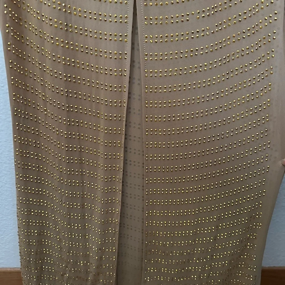 Golden Sheer Gown With Rhinestones Maxi Sleeveless Special Occasions BNWOT